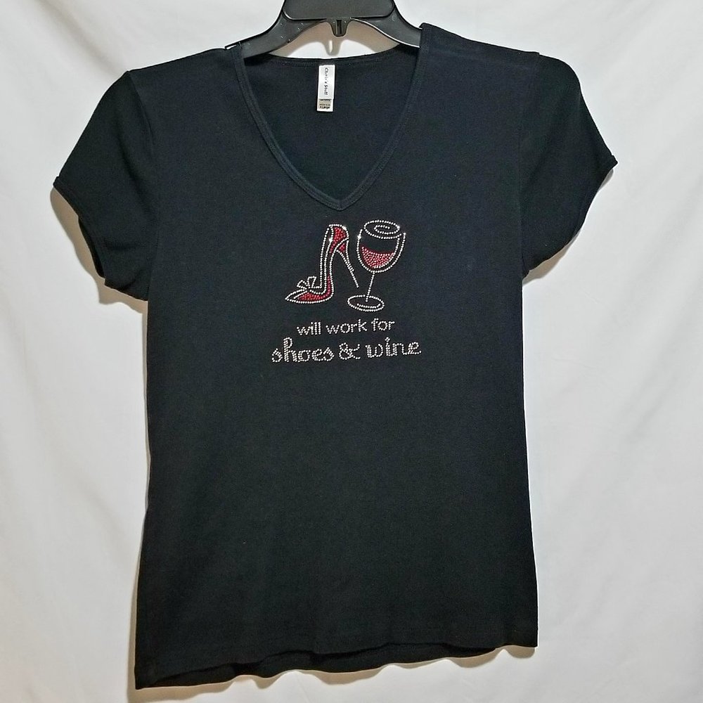 Chris's Stuff Black Embellished SHORT Sleeve Top